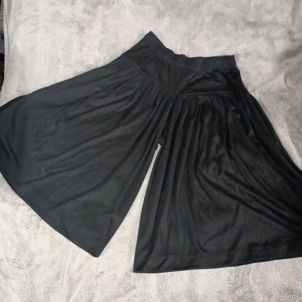 Elegant Vintage Black Stretchy Super Wide Leg Loose Fitting Pants From PUZZLES